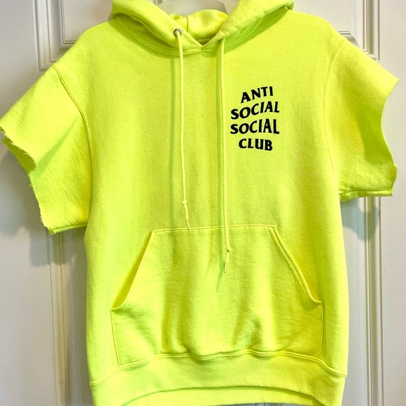 Anti social social club short sleeve neon hooded sweatshirt hoodie - HOST PICK! - Picture 2 of 6